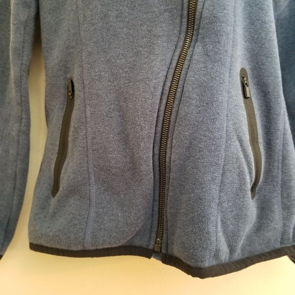 Athleta XS Blue COZY‎ KARMA Sweatshirt Side Zip Hood Velour Lined - Picture 6 of 10
